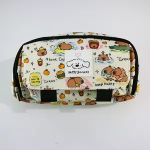 Cute Capybara Graffiti Pencil Case, Multi-Layer Large Capacity Student Stationery Bag, Portable Zipper Pencil Storage Bag