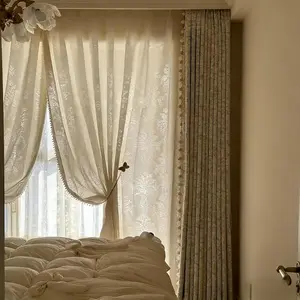 Luxury French Style Cream Pearl Embossed Sheer Curtains, Elegant Soft Light Filtering Window Drapes for Bedroom Living Room Home Decor • 4 Easy Install Options 2 Panel