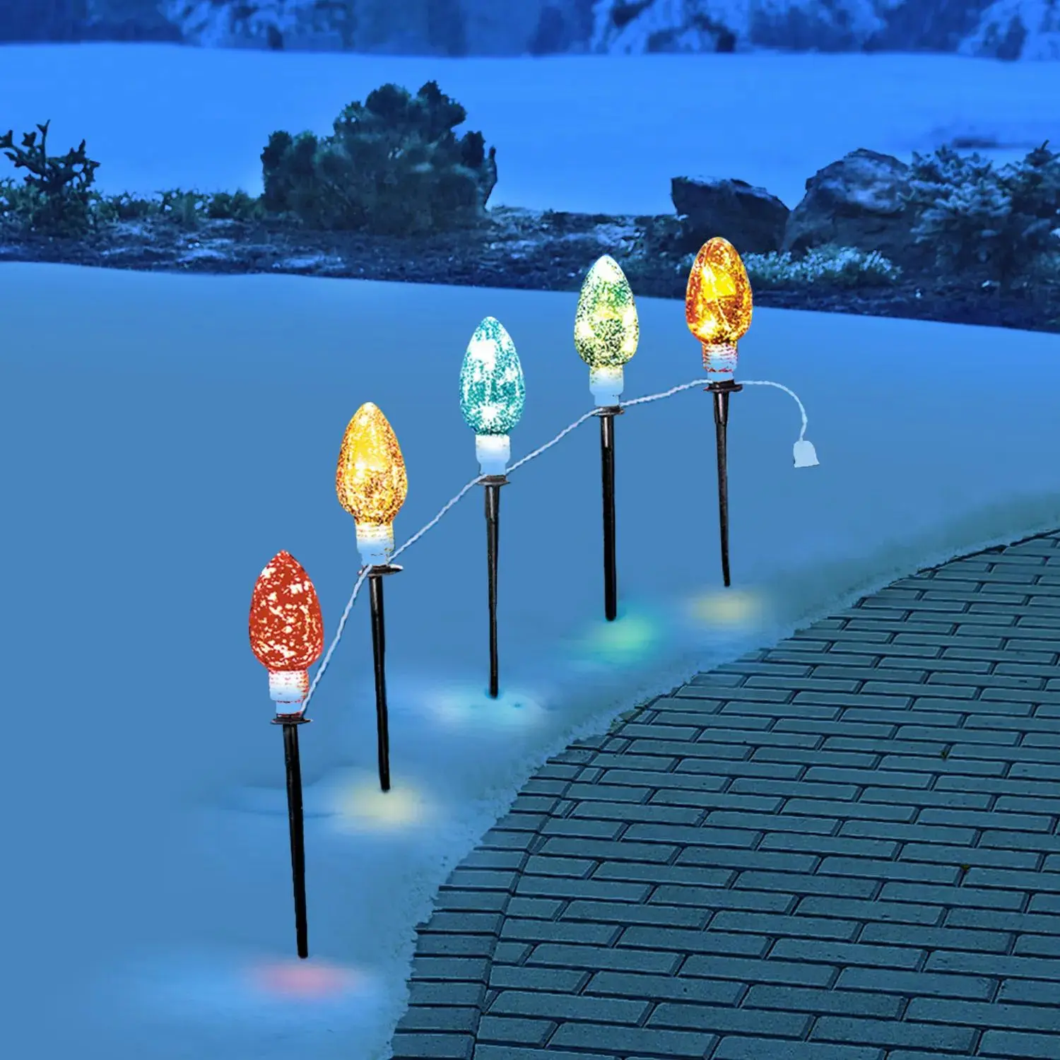 Light-Up Christmas Bulb Yard Stakes - 5 Pc.