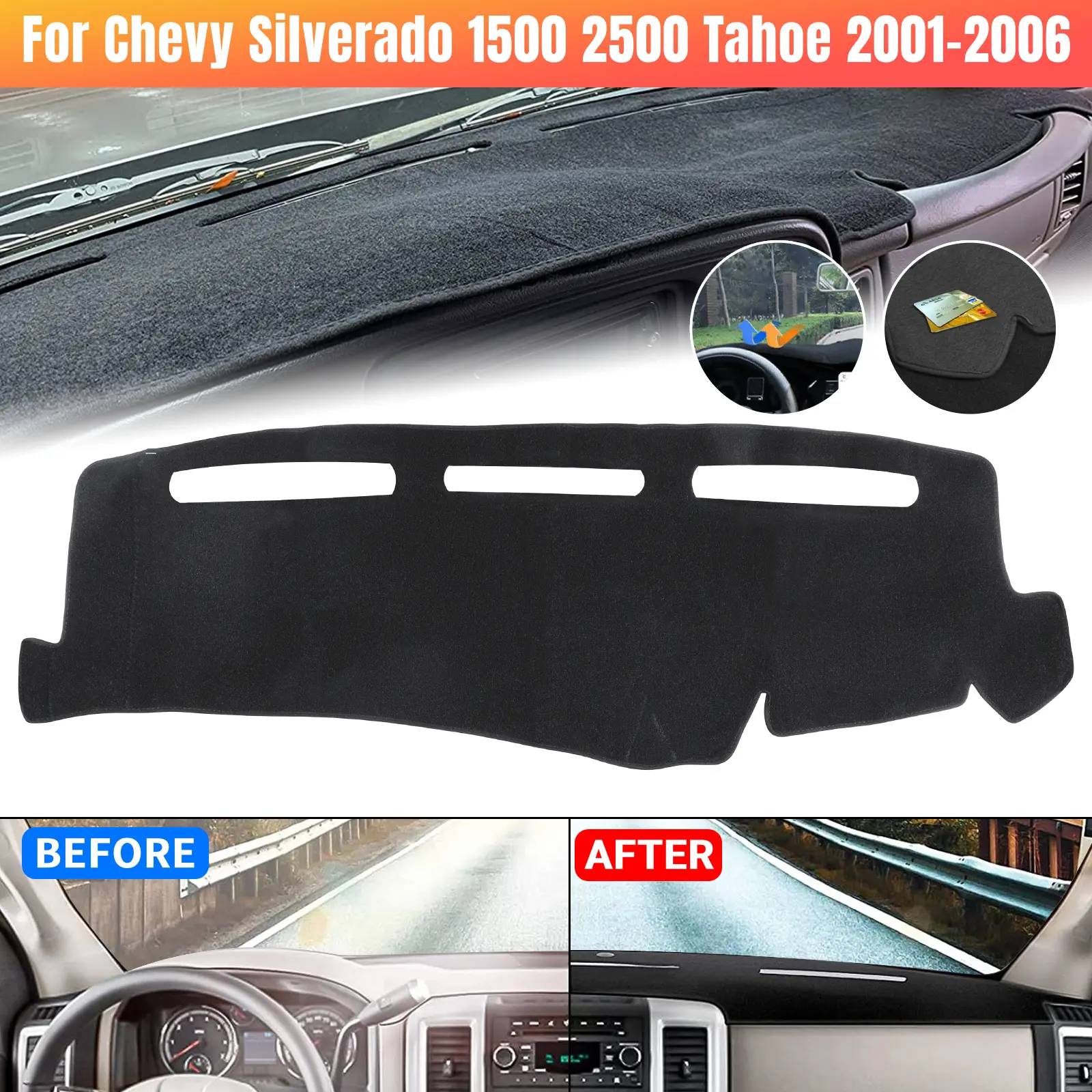 Dash Cover Pad  Compatible with Chevy Silverado Tahoe - Non-Slip Dashboard Sunshield Protector Mat,Polyester Fiber,for Chevy Silverado 1500 2500 Tahoe 2001-2006