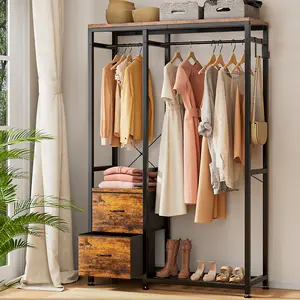 AOWOS Heavy-Duty Coat Rack - Robust and Stable with Shelves for hanging heavy clothes，constructed from metal. Modern Industrial Design Coat Rack. 5 Space-Saving Storage Solutions, Ample Storage Capacity. Freestanding Closet Organizer.Black, White & Brown.
