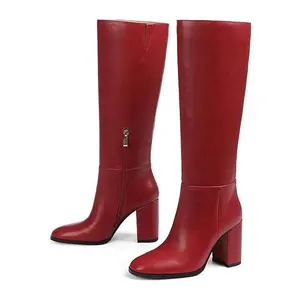 Womens Knee High Boots Round Toe Chunky Block Heel Pull On Fashionable Side Zipper Comfy Party Office Outing Fall Winter Boots