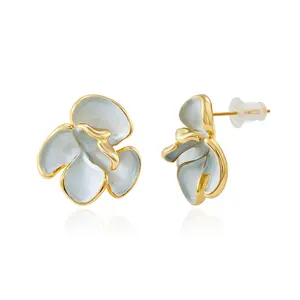 Cicy Bell Flower Earrings for Women 14k Gold Plated Boho Petal Statement Stud Earrings Trendy Jewelry Gifts