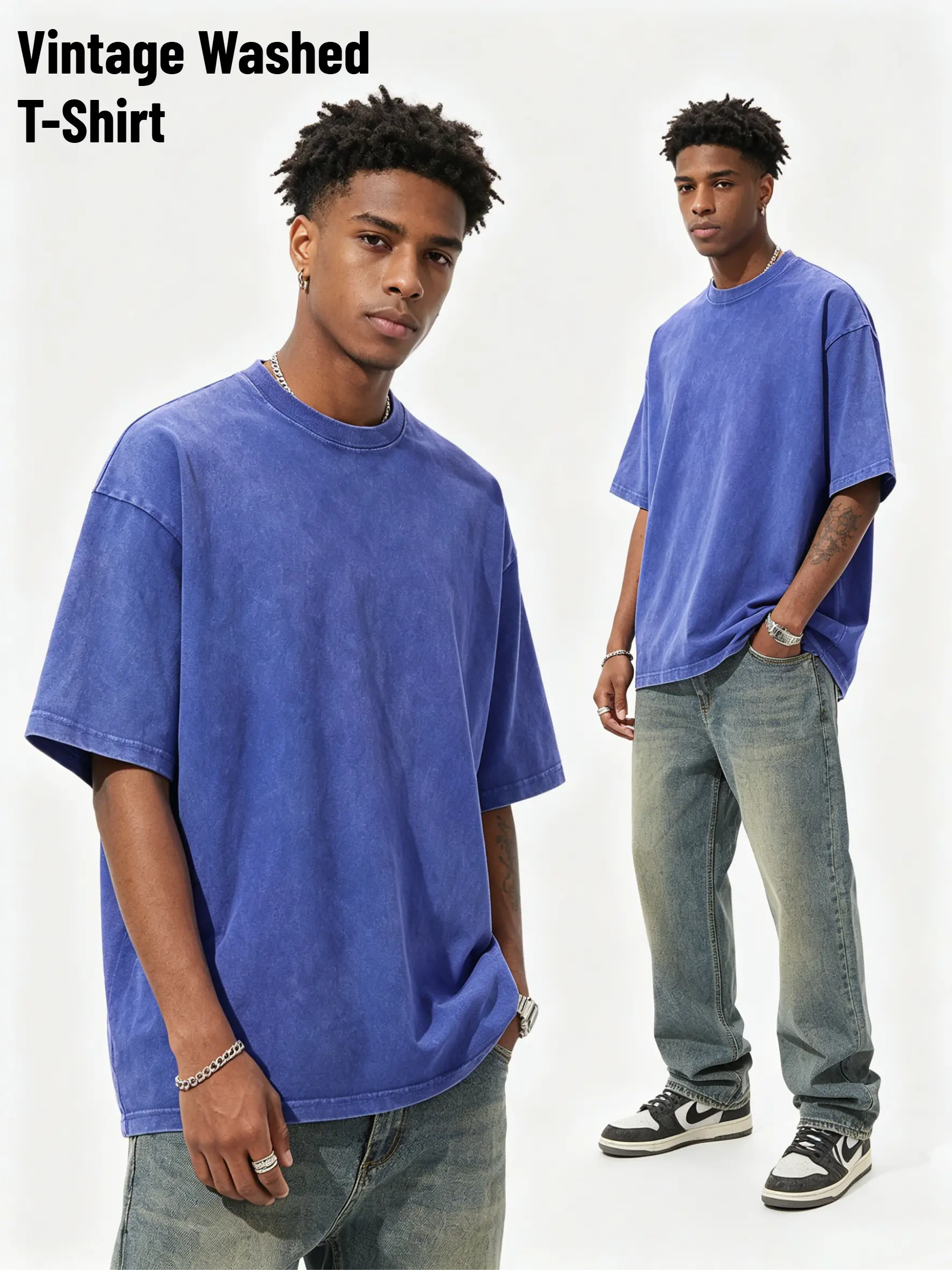 Men’s 100% Cotton Basic Unisex Oversized Acid Wash Short-Sleeve Crew Neck Tshirt - Retro Streetwear, Hoodie-Ready Fit, Breathable Year-Round Menswear Top, 1pc