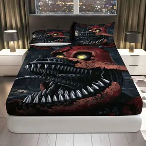 3Pcs Horror Robot  Fitted sheet Three Piece Set (1*Fitted Sheet+2*Pillowcases, Coreless), Horror theme, Scary Decorative Bedding Set, Mattress protector Soft, Breathable