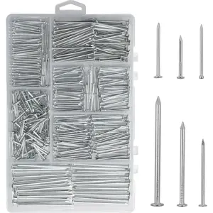 376 count  Hardware Nails Assortment Kit, Maximum Length 2 Inches Galvanized Nails, Picture Hanging Nails,  Nails, Wall Nails with Storage Box|     6 Sizes