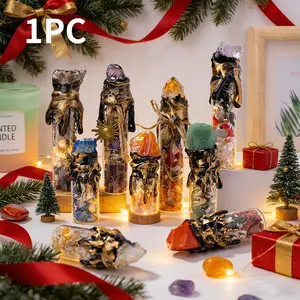 Natural Crystal Magic Energy Wishing Drifting Bottle, Spiritual Divination Healing Raw Stone Ornament, Home Decor Gift for Christmas