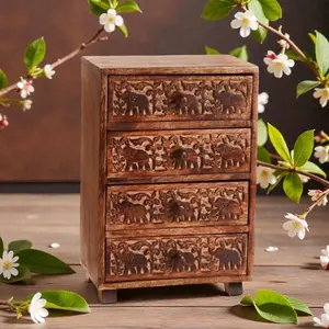 Wooden Tabletop Elephant Chest, Home Organizer Storage Bin Drawer for Jewelry