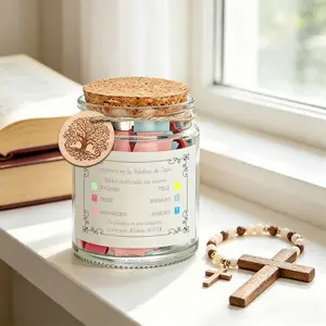 1 Set Spanish Emotional Bible Verse Jar with Color Coded Scripture Cards, Inspirational God’s Word Notes in Spanish for Different Moods, Christian Religious Gift, Floral Vine Border Print & Tree of Life Charm, Cork Lid Glass Prayer Jar