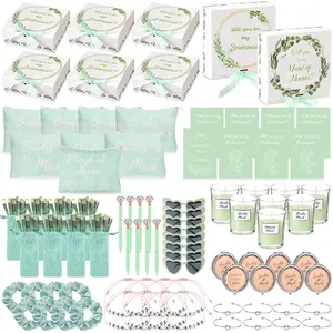 88 count Bridesmaid Proposal Gifts Bridesmaid Box Set Maid of   Include Box Candle Invited Cards Scrunchies Hair Elastics Ties Knotted Bracelets  Pens(Green,Modern)