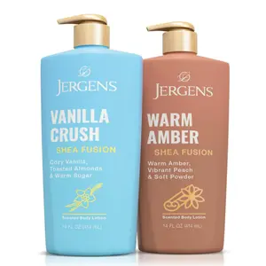 Jergens Shea Fusion Body Lotion Dual Pack, Moisturizer with Shea Butter and Vitamin E, Vanilla Crush 14 fl oz and Warm Amber 14 fl oz, Pack of 2