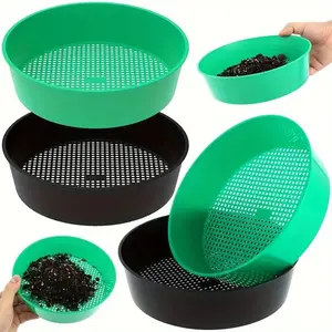 Round Plastic Soil Sifting Pan, Strainer Basket, Gardening Soil Screen Set for Home Plant Gardening, Sifting Soil, Sand, and Small Gravel