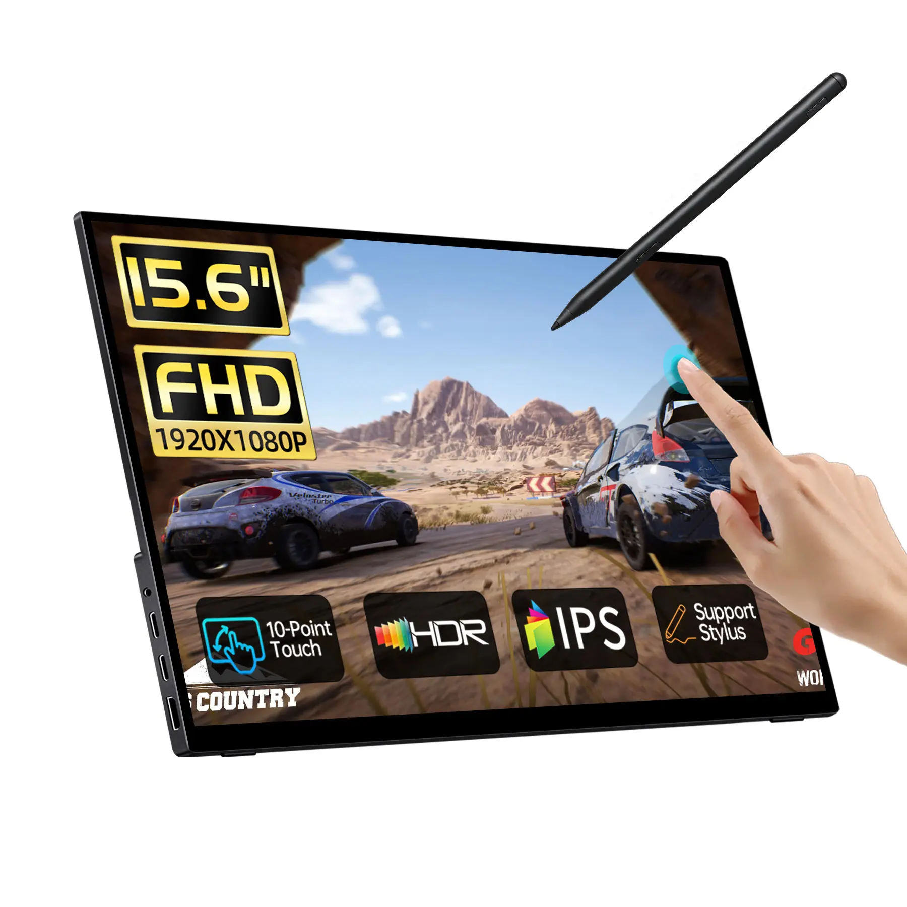 Portable External Monitor, 1080P FHD Touchscreen with Stylus Support, 100% sRGB, Built-in Stand & Speakers, Second Screen for Laptop, PC & Gaming Consoles, Multiple Size Options,15.6/16.5/18.5/21.5inch