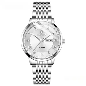 Men's Luxury Business Watch, Stainless Steel Band, Large Dial with Roman Numerals, Waterproof Luminous Wristwatch for Men