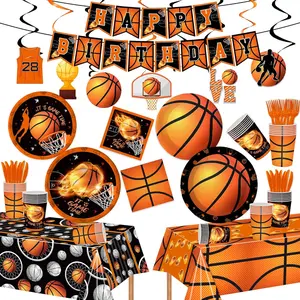 Basketball Birthday Party Supplies Basketball Party Decorations Plates Napkins Tablecloth Banner  Swirls for Basketball  Theme Birthday Party Decorations Serves 20