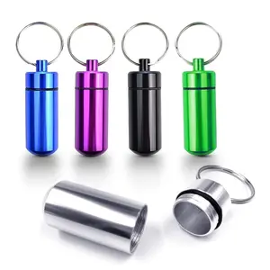4Count/Set Portable Mini Sealed Pill Box Vitamin Organizer Aluminum Keychain Hook Outdoor Travel First Aid Essential Multifunctional Storage Bottle Camping Hiking Office Daily Organizer Small Container with Hook Jewelry Carry On