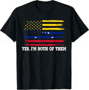 Yes Im Both Of Them American Venezuela Flag T-Shirt Pure Cotton Graphic Tees Menswear Top: Gifts for Men & Women
