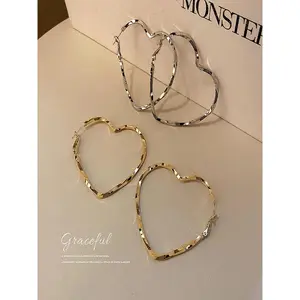 2026 New Arrival Oversized Heart Hoop Earrings for Women | Trendy Metallic Twisted Design, Statement Party Jewelry for Daily & Night Out