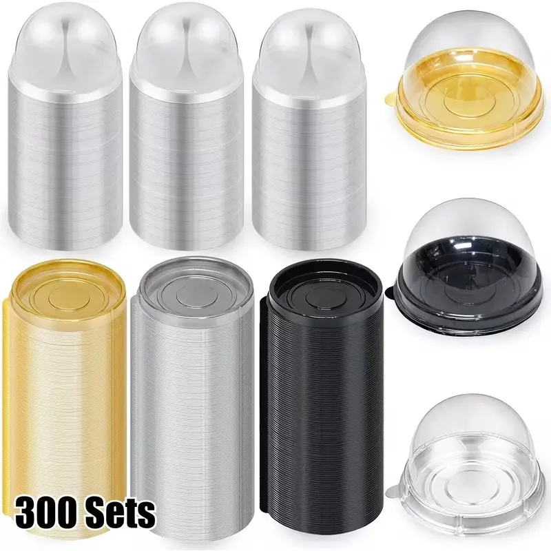 300 Sets Mini Dessert Containers with Dome Lids, Clear Plastic Cake Containers, Small Cake Box, Mini Cupcake, Ideal for Cocoa Bomb, Strawberry, Cheesecake and Mooncake