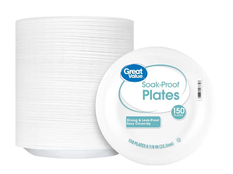 Great Value Soak Proof Foam Foam Plates, White, 8.8 in, 150 Count