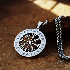 GTHIC Vegvisir Viking Compass Stainless Steel Pendant for Men and Women Daily Wear Fashion Accessories Birthday Gifts Necklace