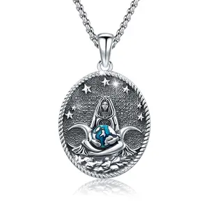 DRINSPER S925 Hecate Necklace Goddess Hecate Holding Earth Triple Goddess Pendant 925 Sterling Silver Jewelry for Women for Pagan Devotion