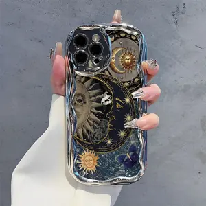 Celestial mobile phone case, designed with sun and moon motifs, suitable for iPhone 17 17 Air 16 15 14, 13,12 and 11 Pro,Electroplated Cover With  provides shockproof protection. Ideal for stargazers, lovers of astrology, Cellphone Cover Smartphone Casing