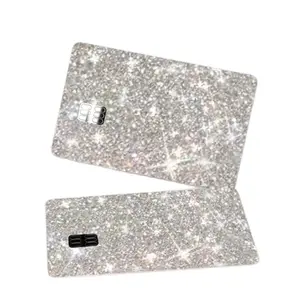 Set of 2 Adhesive silver glitter Debit Card Skin Sticker