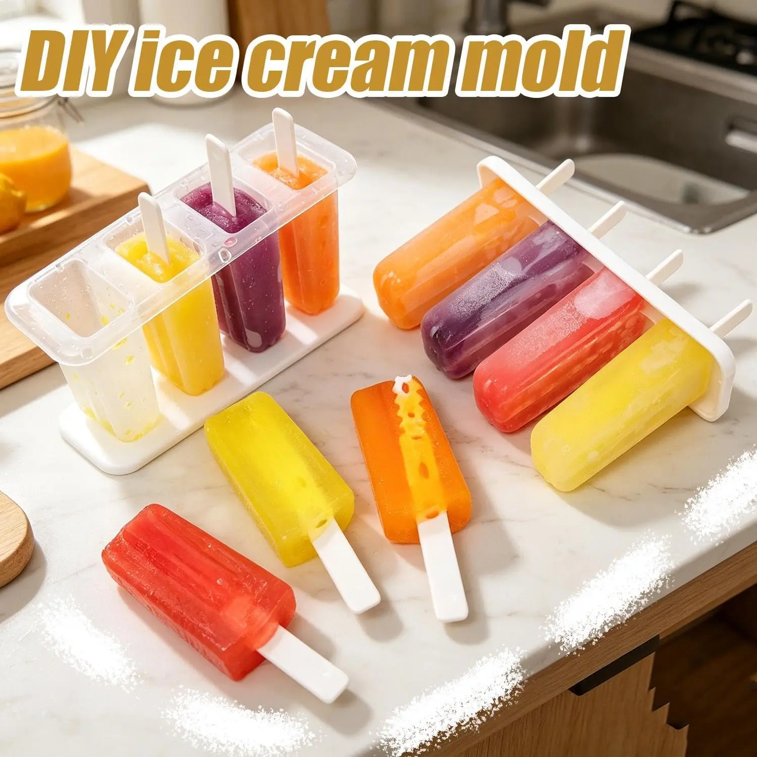 2Set Popsicle Molds,Homemade Ice Cream Popsicle Molds,Ice Pop Maker Set,Ice Lolly Moulds with 4PCS Popsicle Sticks