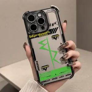 Cyberpunk Style Frame Pattern Smartphone Casing, Transparent Soft Back Phone Case with Green-Black Accents & Edge Matters Text, Coated Anti-Drop Accessory for iPhone 17 Air,16,15 Plus,14,13,12,11 Pro Max,X,XR,Xsmax,8,7 Plus Cellphone Devices