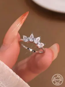 Elegant S925 Silver Zirconia Ring, Water Drop Crown Design, Simple Fashion Jewelry Gift for Women, Mother's Day Present, Dainty Ring