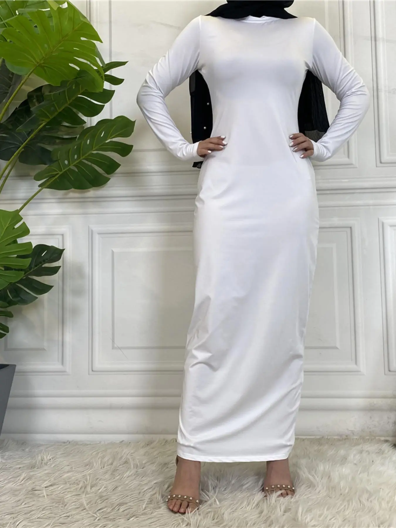 Women's Solid Long Sleeve Round Neck Long Dress, Chic Modest Crew Neck Dress for Daily Wear, Ladies Islamic Clothes for All Seasons, Spring Dresses 20