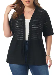 Agnes Orinda Plus Size Summer Cardigan Women's Lace Short Sleeve Cardigans Lightweight Open Front Cover Up Crochet