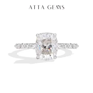 ATTAGEMS 4ct Cushion Cut Lab-Grown Moissanite Ring D Color VVS1 Classic Perfect for Women Engagements Weddings Anniversaries Jewelry R342