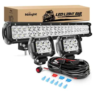 Nilight 126W LED Bar Light Car Kit - 20-in Spot-Flood Combo, 2 Pcs 4-in 18W Spotlight Pods, 16AWG Wiring Harness, Waterproof Aluminum Construction for Tractors, Trucks