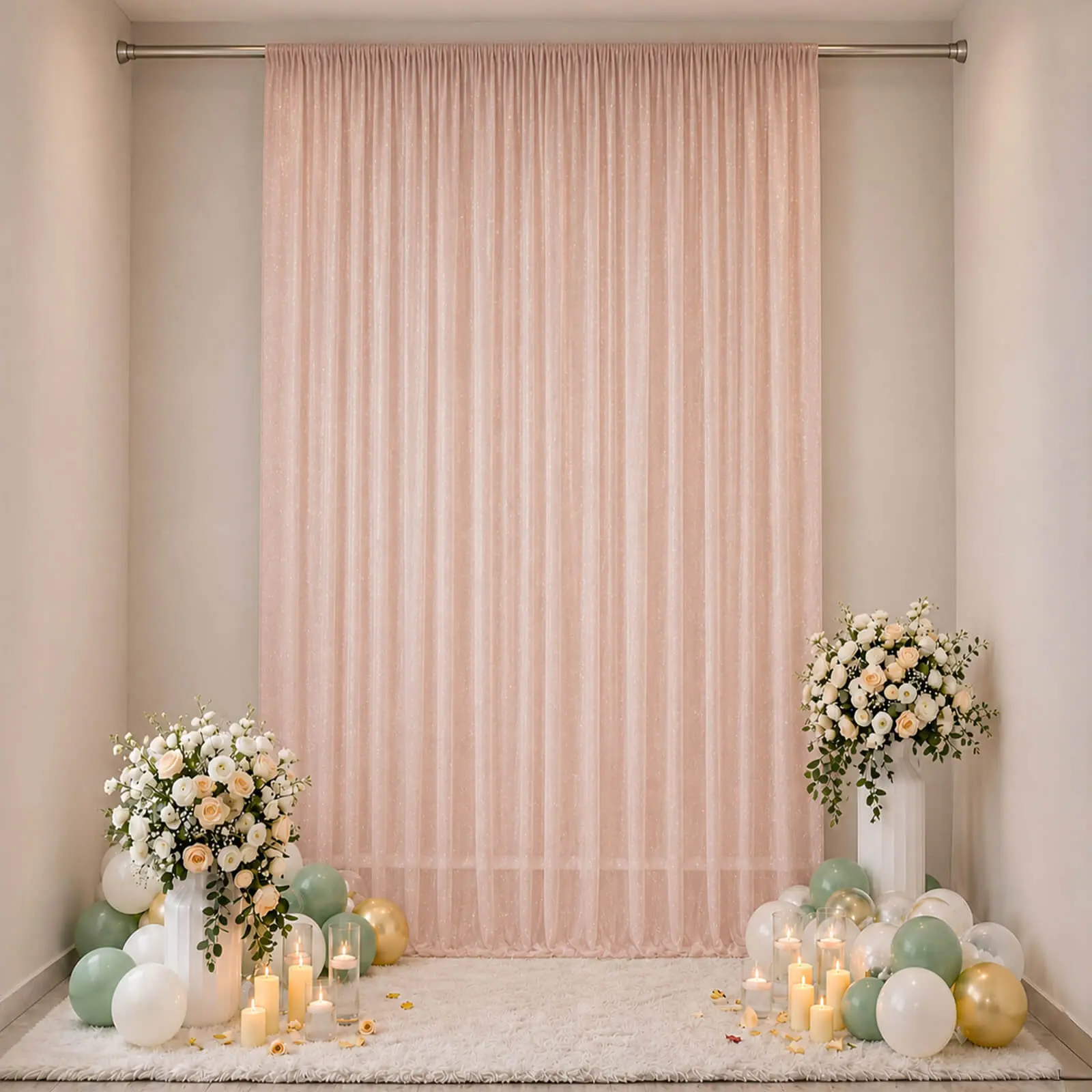Sheer Wedding Arch Drape 10ft × 14ft Blush – Backdrop Curtain Panel with Rod Pocket, Ceiling Drapery Fabric