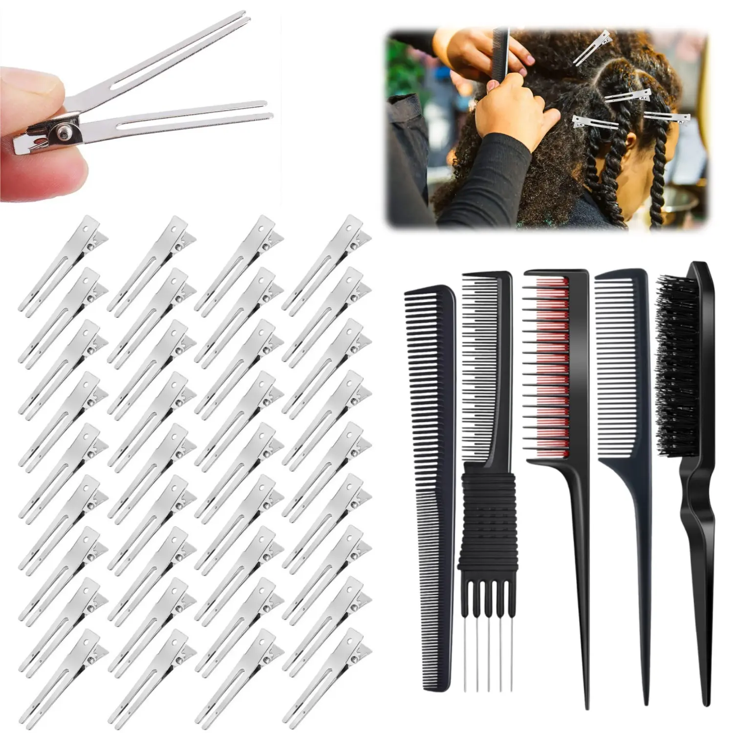 50Pack Metal Double Prong Pin Curl Hair Clips with 5 Locs Combs Strong Hold for Dreads Retwist, Type 3-4 Textured & Thick Hair, Effortless Spring Clips - Home Improvement.