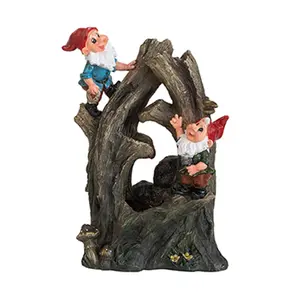 Decorative Woodland Gnome Water Fountain with LED Light, Brown, 8.3x4.7x13.8 Inch Outdoor Garden Statue, Patio Yard Decor, Soothing Water Feature for Home Landscape, Single Piece, Home Furniture and Household Product Search Terms