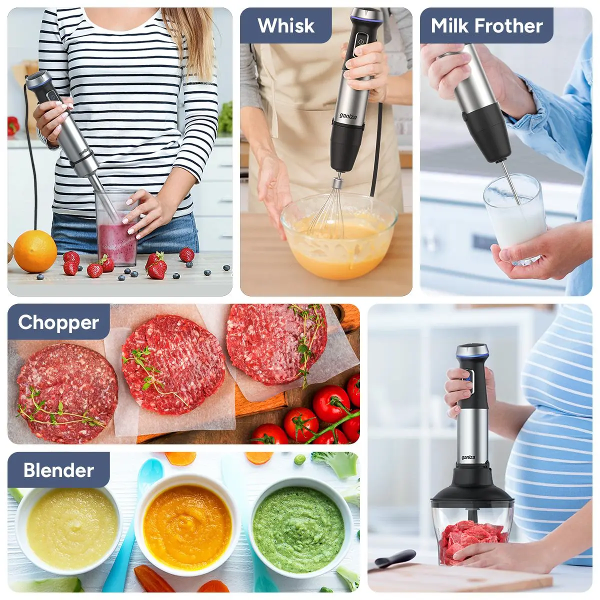 Ganiza Immersion Hand Blender Juicer Blender - 15-Speed High-Speed