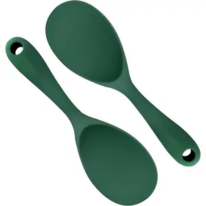 2PCS 8.8 Inch Silicone Rice Paddle Spoon Dark Green Non Stick Heat Resistant Rice Spatula for Rice Cooker Rice Salads Mashed Potato