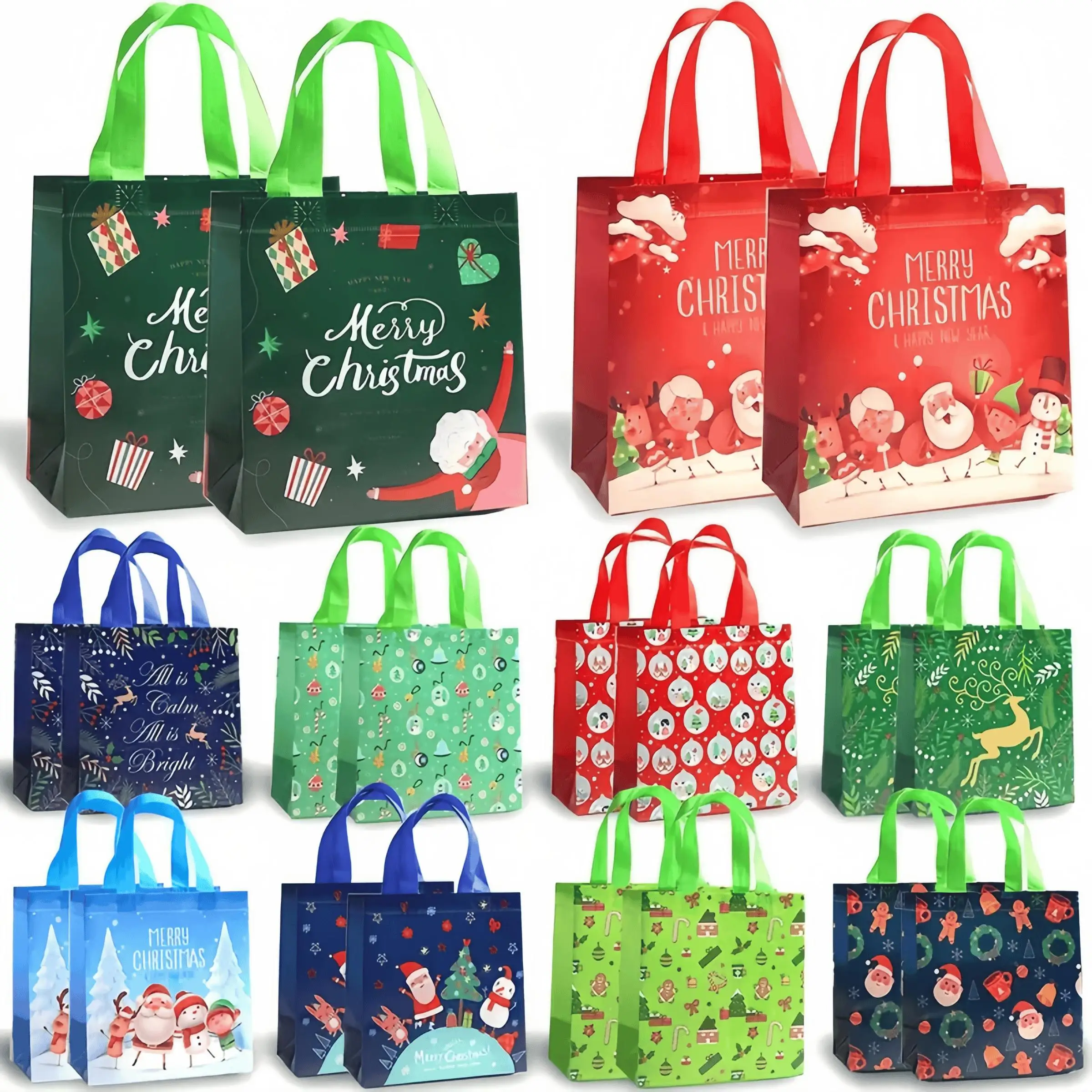 Christmas Gift Bag, 10pcs/20pcs/30pcs Non-woven Fabric Gift Wrapping Bag, Cartoon Pattern Shopping Bag, Gift Packaging Bag for Christmas Party