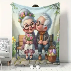 Grandparents Kissing Scene Fleece Blanket - Soft, Warm Flannel, Sofa, Home Leisure, Office Nap, Camping and Travel All-Season Comfort - Vintage Style, Machine Washable, Hypoallergenic, Cute Blanket