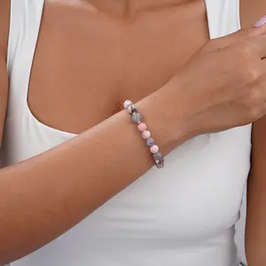Kyerlyn Stretchy Pink Rose Jasper Bracelet for Women Calm Your Anxiety & Stress Relief Ideal Summer GIft Graduation Season Gift