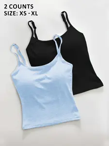 Women's Plain Cami Top with Padded Bra, Slim-Fit Casual Tank, Lightweight Sexy Crop Tee, All-Season Fashion Underwear