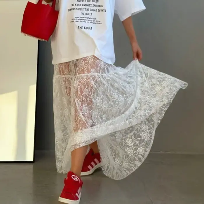 2026 Spring/Summer New Loose Brocade Lace Jacquard High-Waisted A-Line Long Skirt