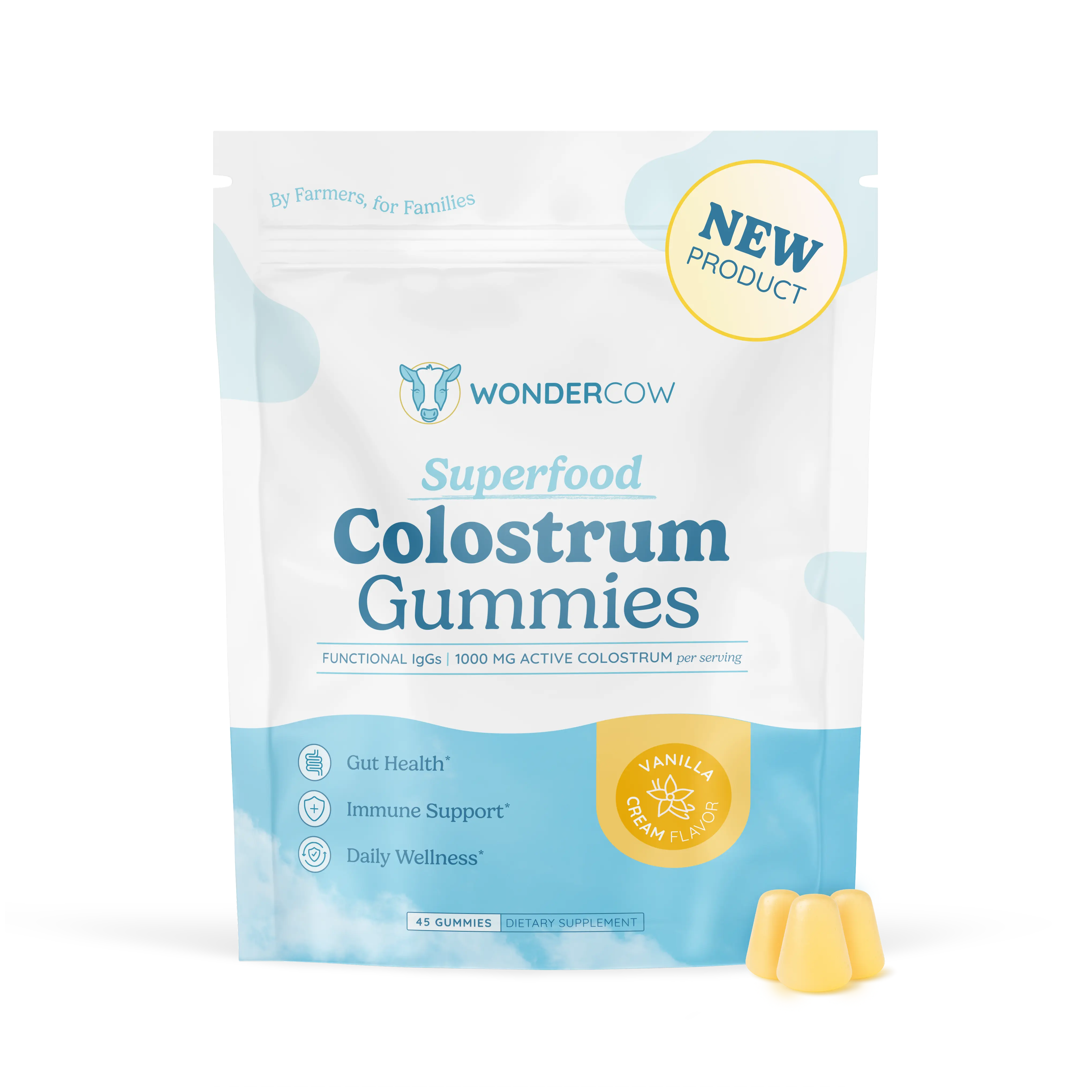 Vanilla Colostrum Gummies - 15 Serving, Whole Bovine Colostrum, Immune Support, Gut Health, On-the-Go, 1,000mg active colostrum per serving