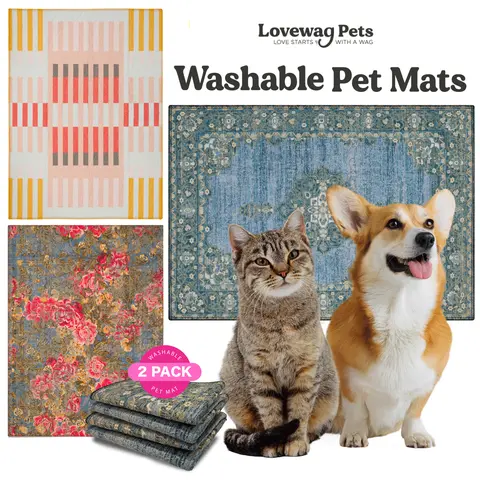 Lovewag Pets Washable Dog Pads - Pack of 2, Eco-Friendly & Leak-Proof Design, Multi-Design Options: Blue Mesa,  Blue Hazel, Guava Stripes, Heirloom Rose, Mosaic Pulse, 36" x 48"& 28" x 41"
