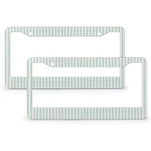 Gingham in Sage License Plate Frame - 2 Pack Aluminum Automotive License Plate Holder Covers, Metal Car Decorative Tag Frames for Standard Us Canada with Screw Caps