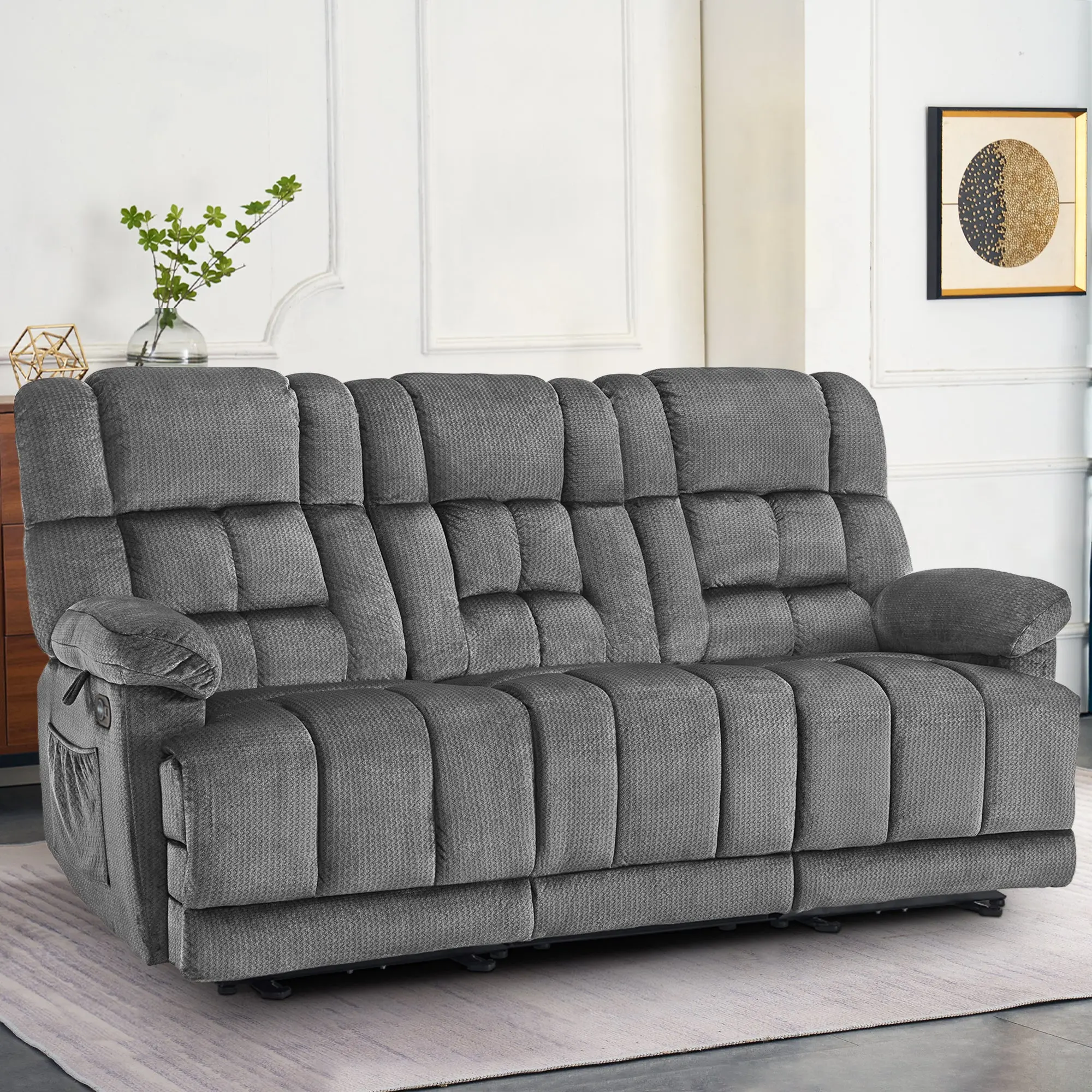 Power Reclining Sofa with Heat and Massage, Fabric RS6236