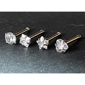 4pc Value Pack Prong Set Shaped Gem Steel Nose Studs Bones Rings